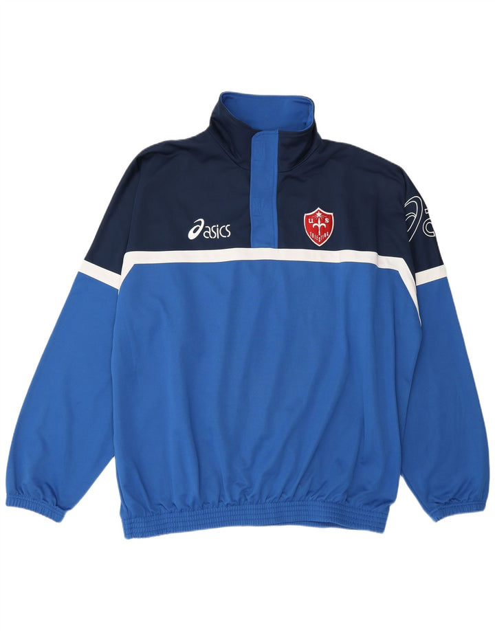 Asics Mens Graphic Zip Neck Pullover Chándal Top 2XL Azul Colorblock