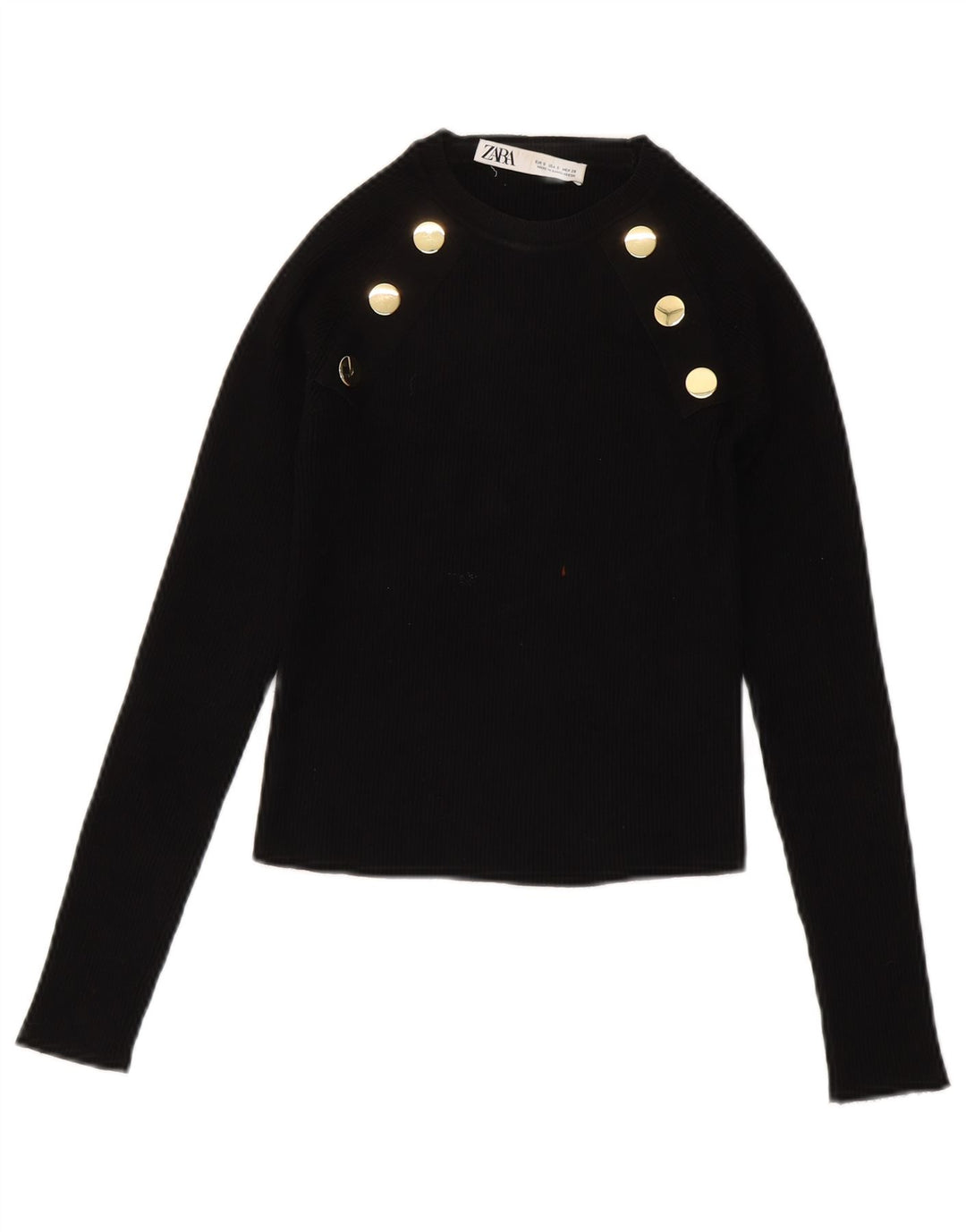 ZARA Jersey Corto con Cuello Barco para Mujer UK 8 Small Viscosa Negra