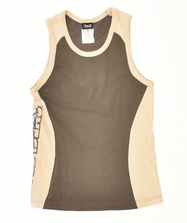 DOLCE & GABBANA Top sin mangas ajustado para mujer IT 46 Poliéster caqui grande