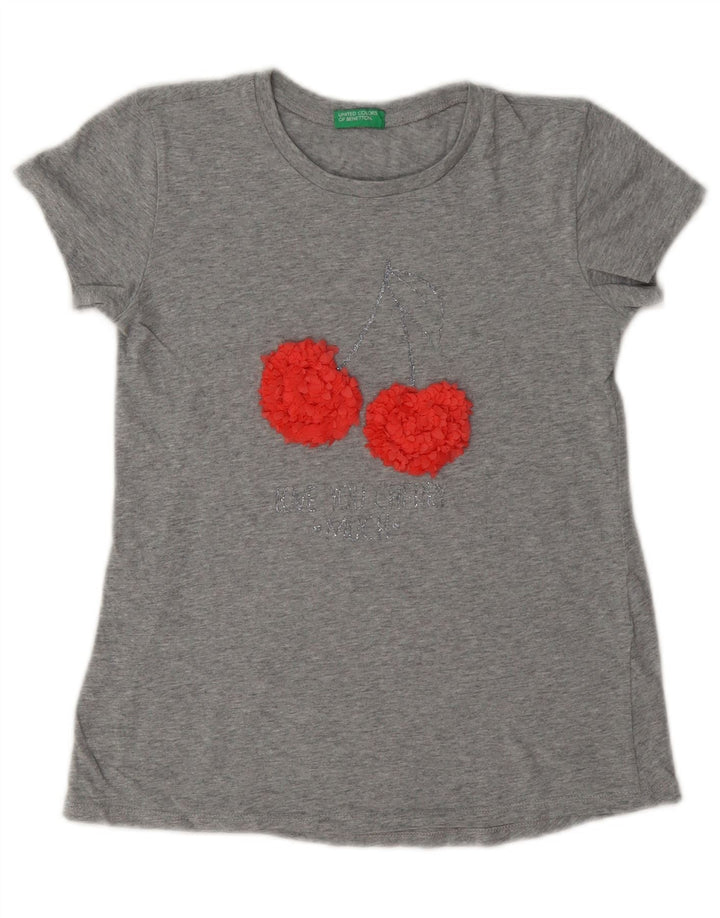 Benetton Camiseta Estampada para Mujer UK 40 Gris Medio