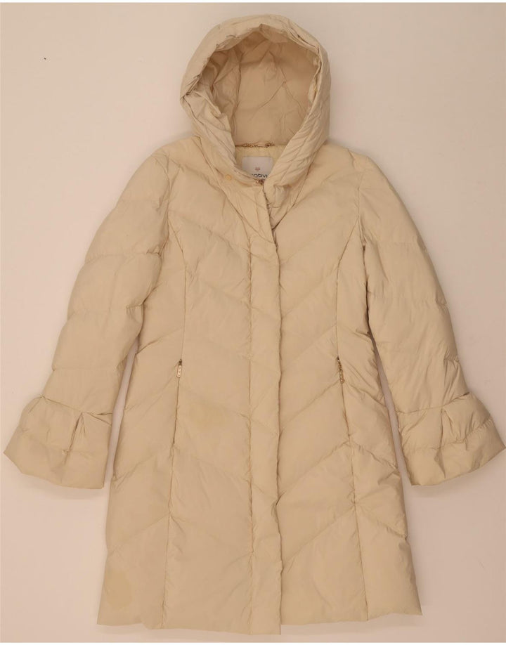 MOTIVI Abrigo acolchado con capucha para mujer UK 12 Poliéster beige medio