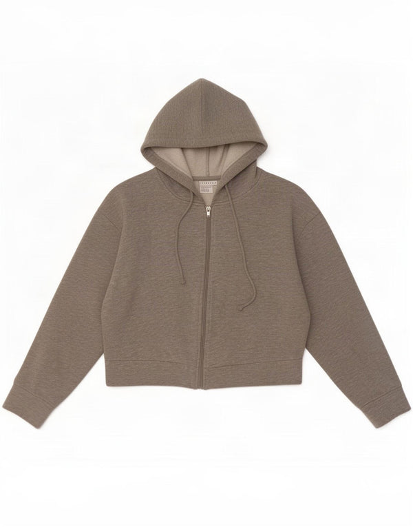 Topshop Womens Crop Oversized Zip Hoodie Sweater UK 10 Small Grey Flecked