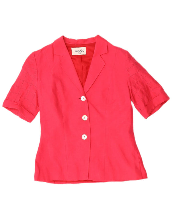 Vintage mujer 3 botones 2 piezas falda set Reino Unido 12 medio W28 lino rojo