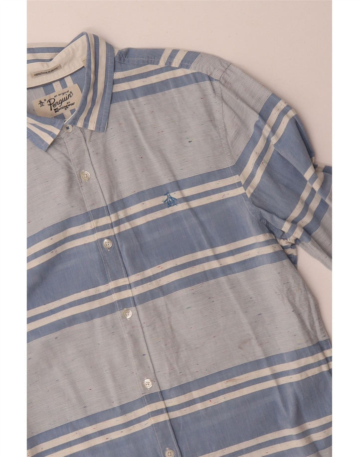 PENGUIN Camisa Heritage Slim Fit de algodón a rayas azul medio para hombre