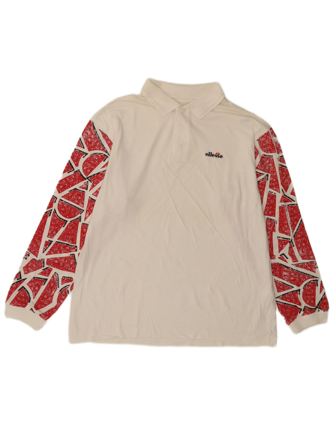 ELLESSE Polo De Manga Larga Para Hombre IT 50 Algodón Geométrico Blanco Medio