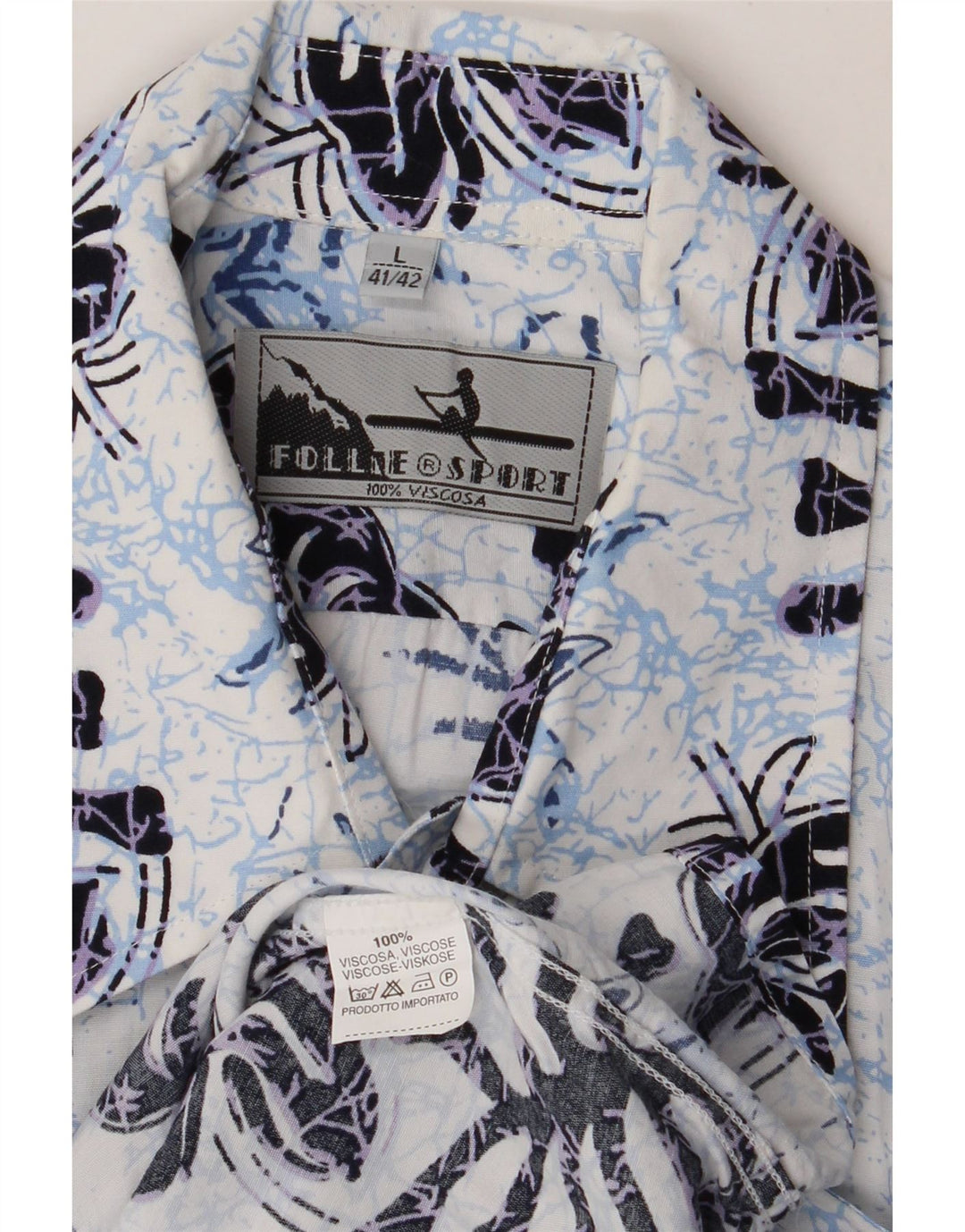 FOLLIE Camisa de manga corta para hombre Talla 41/42 Grande Viscosa floral azul marino