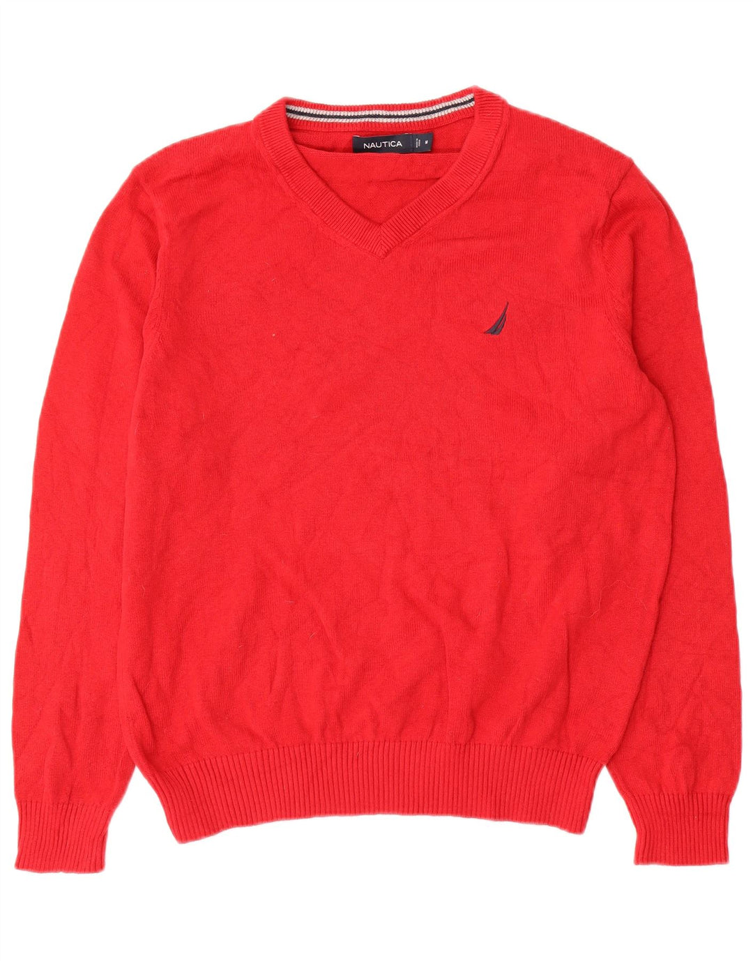 Nautica Jersey con Cuello en V para Hombre de algodón Rojo Mediano