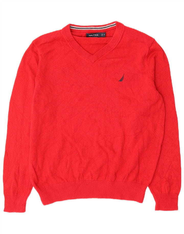 Nautica Jersey con Cuello en V para Hombre de algodón Rojo Mediano