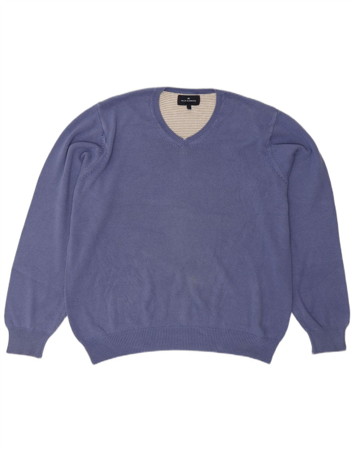 Marks & Spencer Jersey con cuello en V para hombre, color azul, talla grande, algodón azul