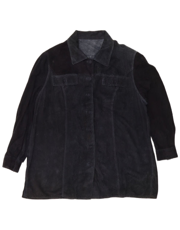 Vintage mujer ante chaqueta Reino Unido 18 XL azul marino