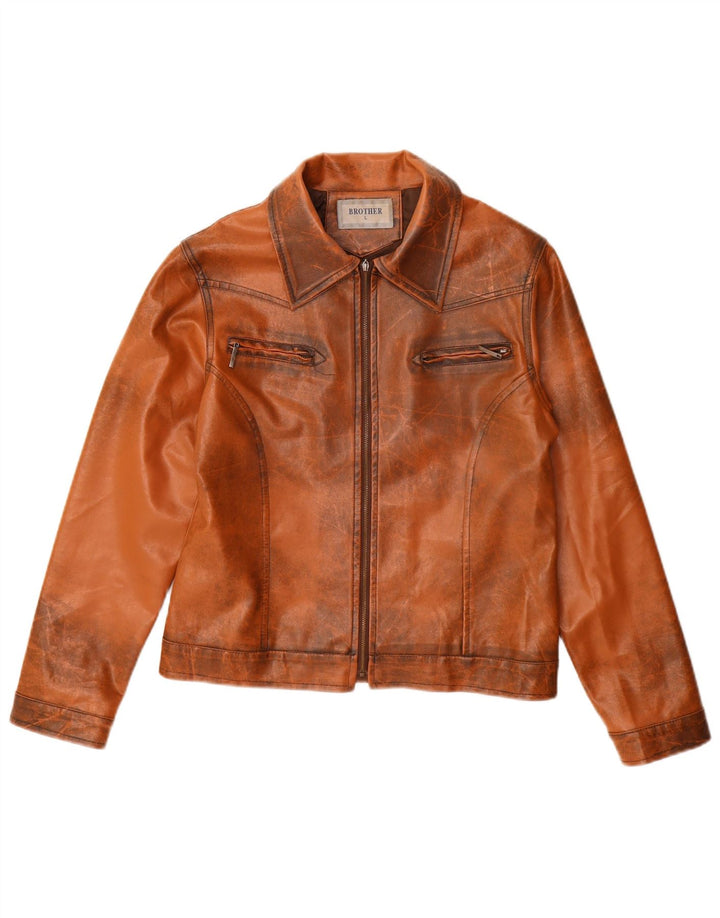 VINTAGE Chaqueta de cuero para mujer Reino Unido 14 Marrón grande