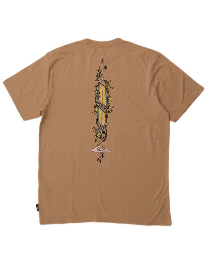 QUIKSILVER Camiseta gráfica de ajuste regular para hombre Top grande de algodón beige