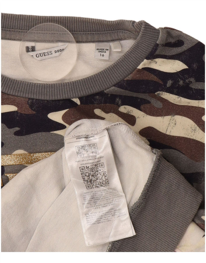 GUESS Sudadera con gráfico corto para mujer, talla 40, talla grande, camuflaje gris