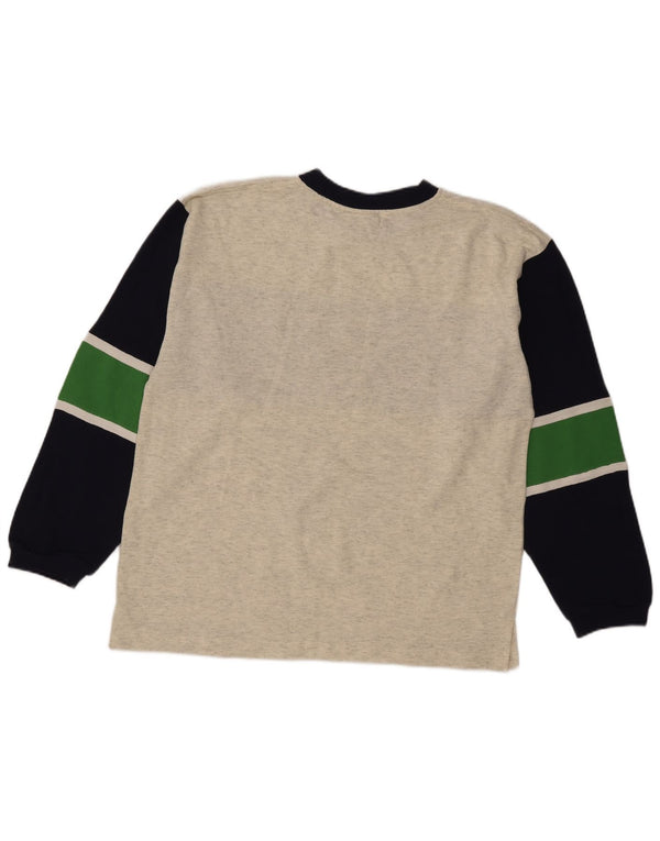 Vintage hombres gráfico top manga larga grande gris colorblock