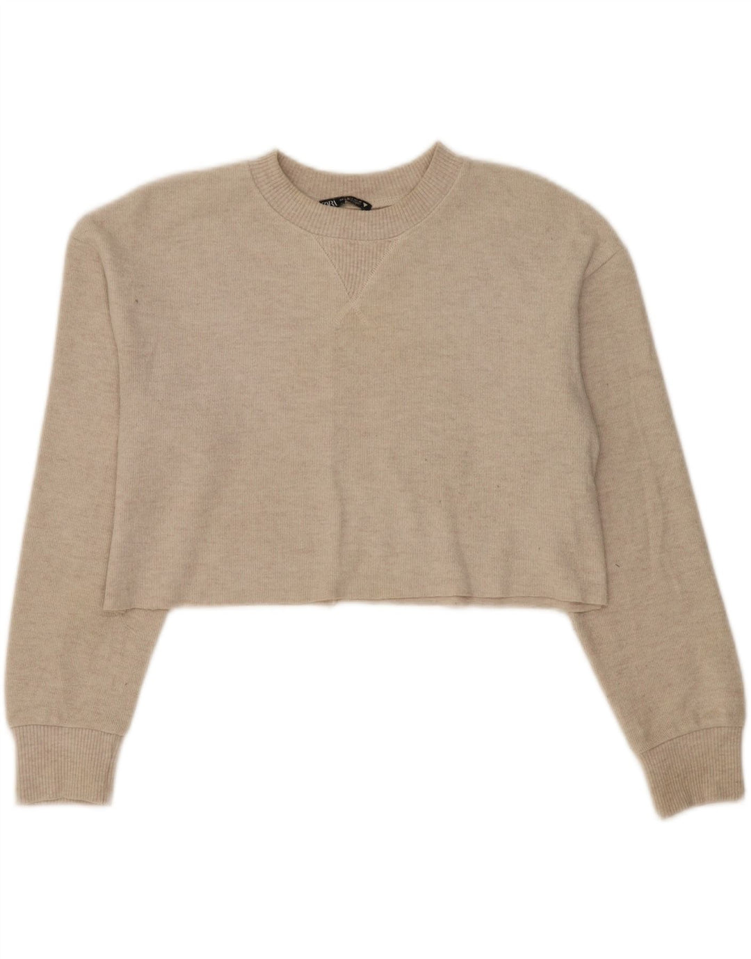 ZARA Womens Crop Top Long Sleeve UK 10 Small Beige Polyester Vintage Zara and Second-Hand Zara from Messina Hembry 