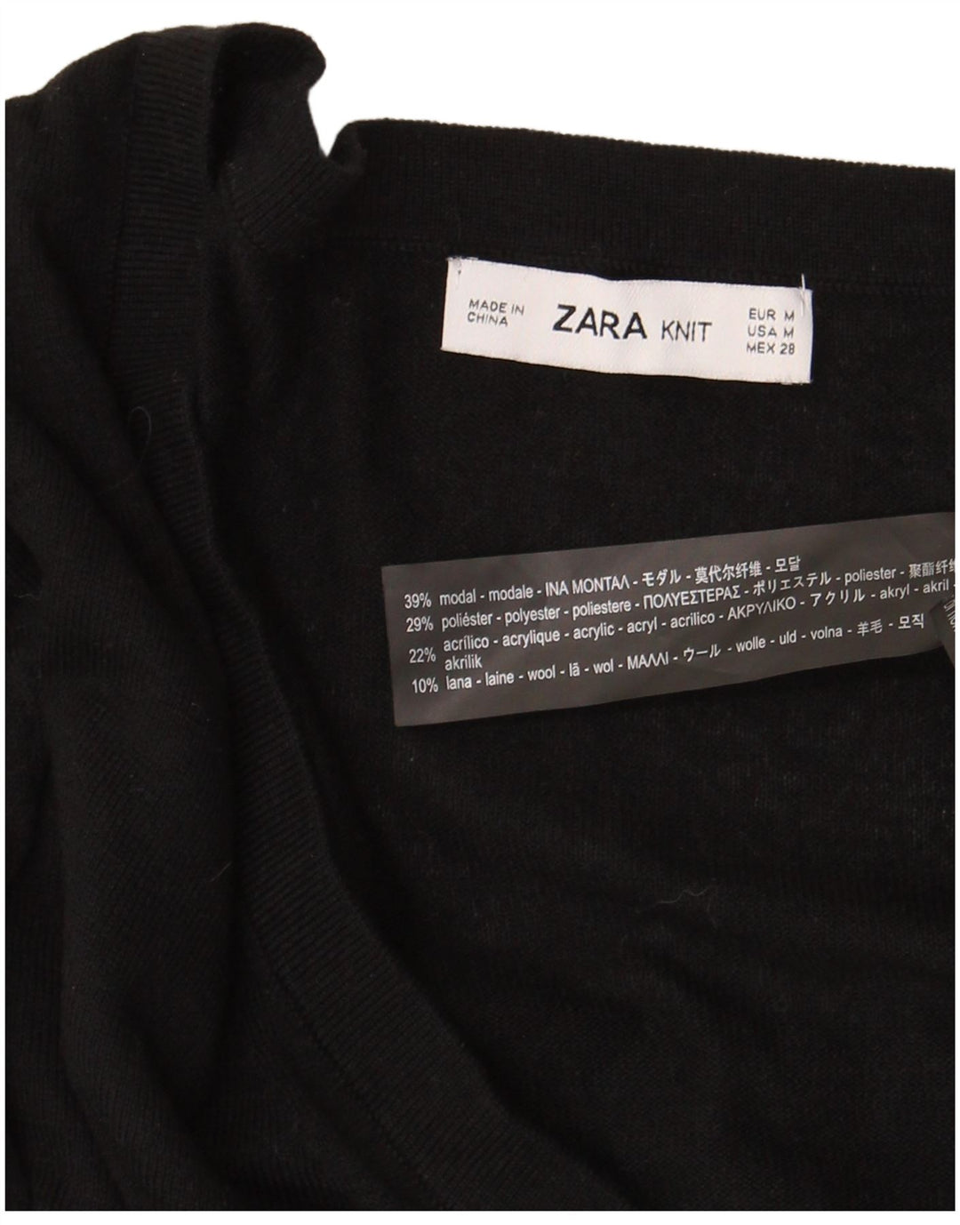 Zara Suéter oversize con cuello en V para mujer UK 44 Medium Black Modal