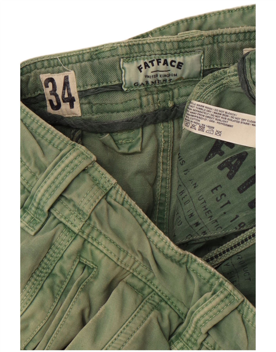 FAT FACE Pantalones cortos chinos para hombre W34 Algodón verde grande