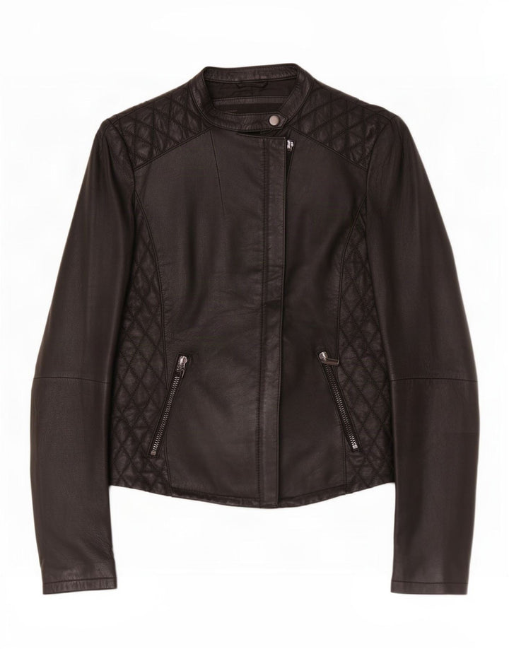 Zara Chaqueta Biker Mujer UK 10 Small Cuero Negro
