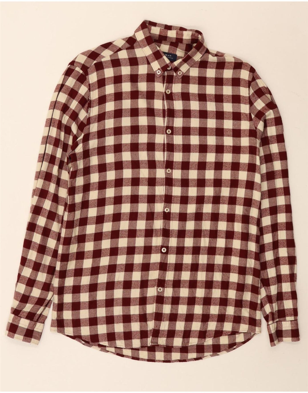 Zara Hombre Camisa De Franela De Corte Relajado Cuadros Burdeos Medio