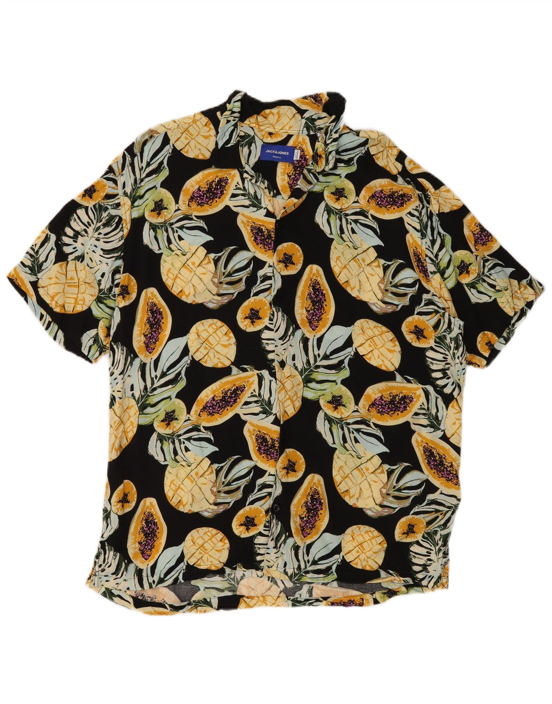 Camisa Jack & Jones Hombre Manga Corta Viscosa Floral Negra Mediana