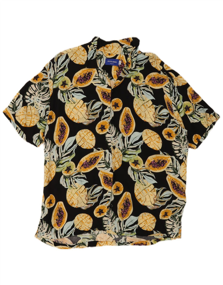 Camisa Jack & Jones Hombre Manga Corta Viscosa Floral Negra Mediana