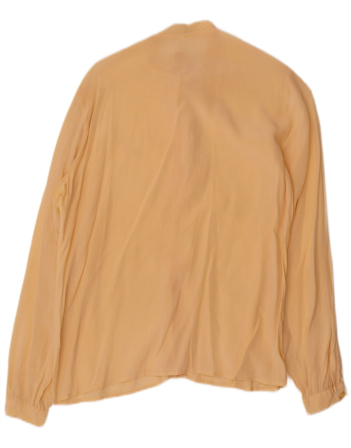 Vintage mujer frente corbata camisa blusa IT 46 seda amarilla grande