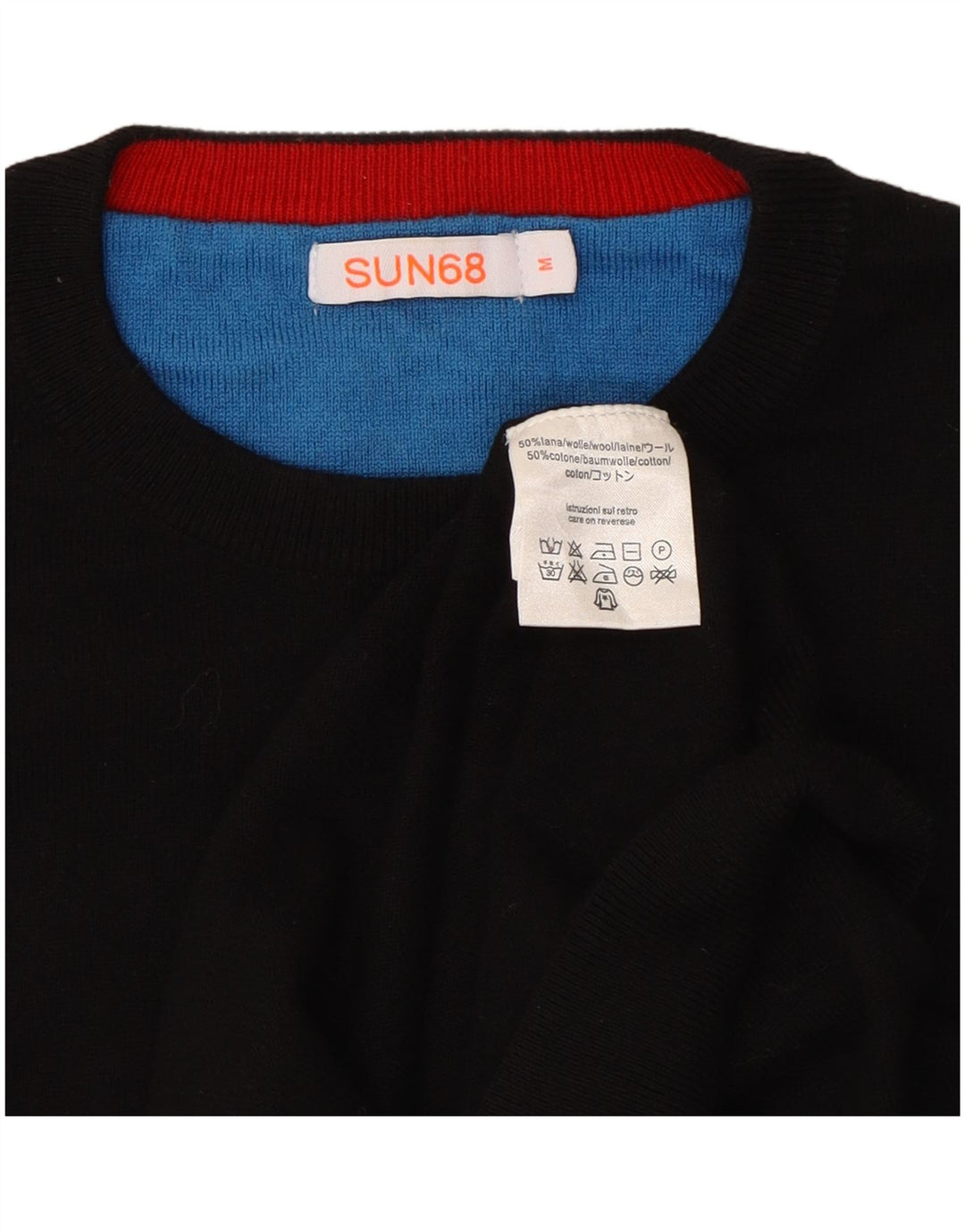 Sun68 Jersey De Cuello Redondo Para Hombre De Lana Negra Mediana