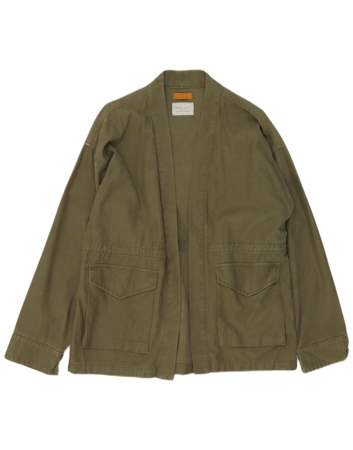 Zara Hombre Chaqueta Americana Abierta UK 38 Algodón Verde Medio
