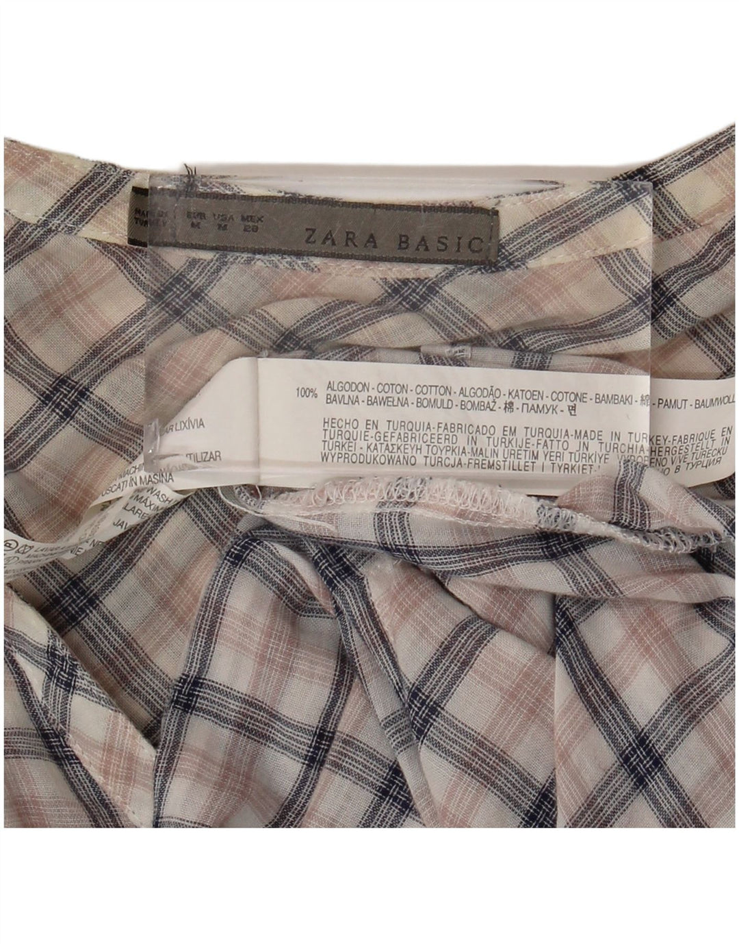 Zara Vestido camisero tipo jersey para mujer UK 44 Mediano Algodón a cuadros multicolor
