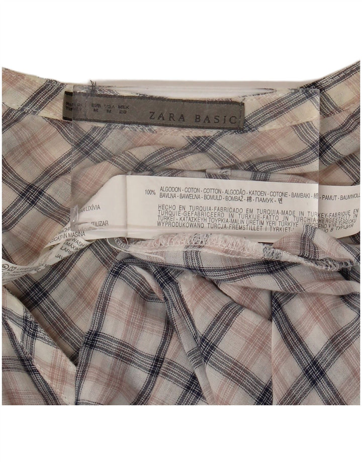 Zara Vestido camisero tipo jersey para mujer UK 44 Mediano Algodón a cuadros multicolor