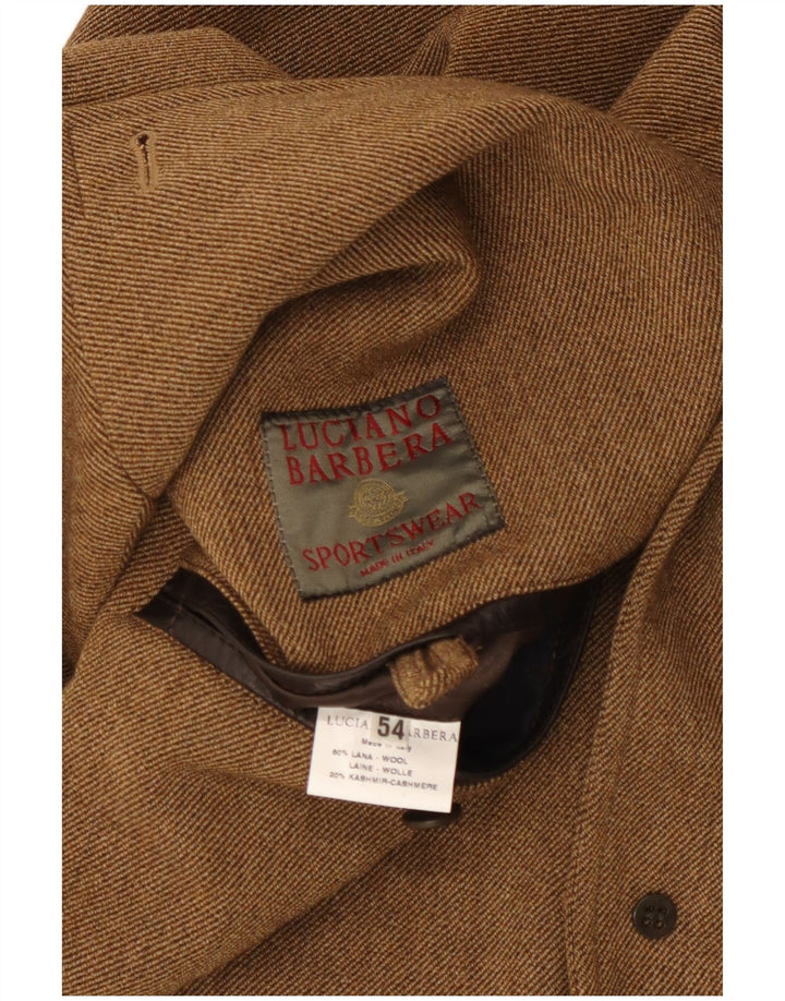 Luciano Barbera Chaqueta tipo blazer de 3 botones para hombre IT 54 2XL Marrón Lana Clásica