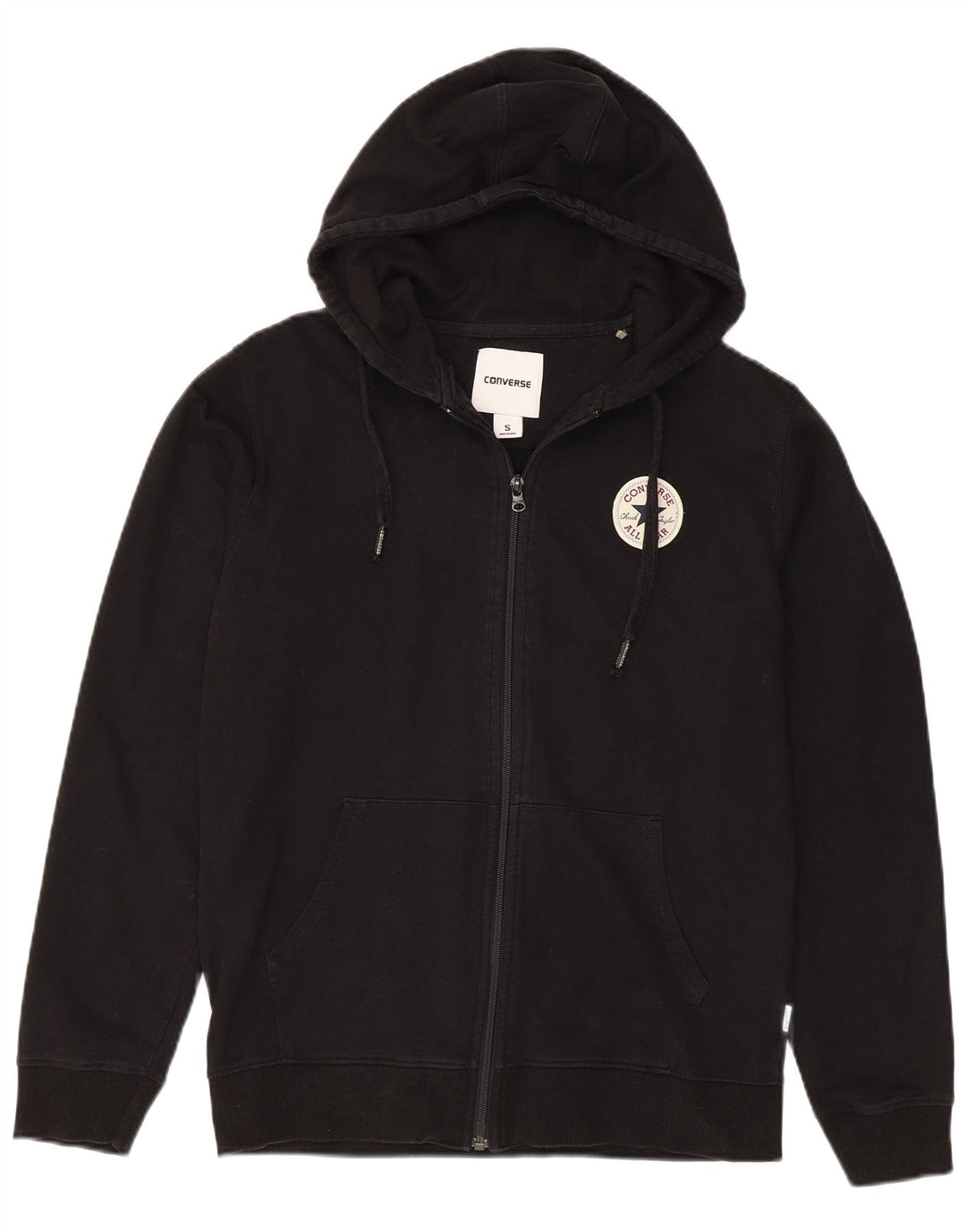 CONVERSE Suéter con capucha y cremallera para hombre Pequeño Algodón negro