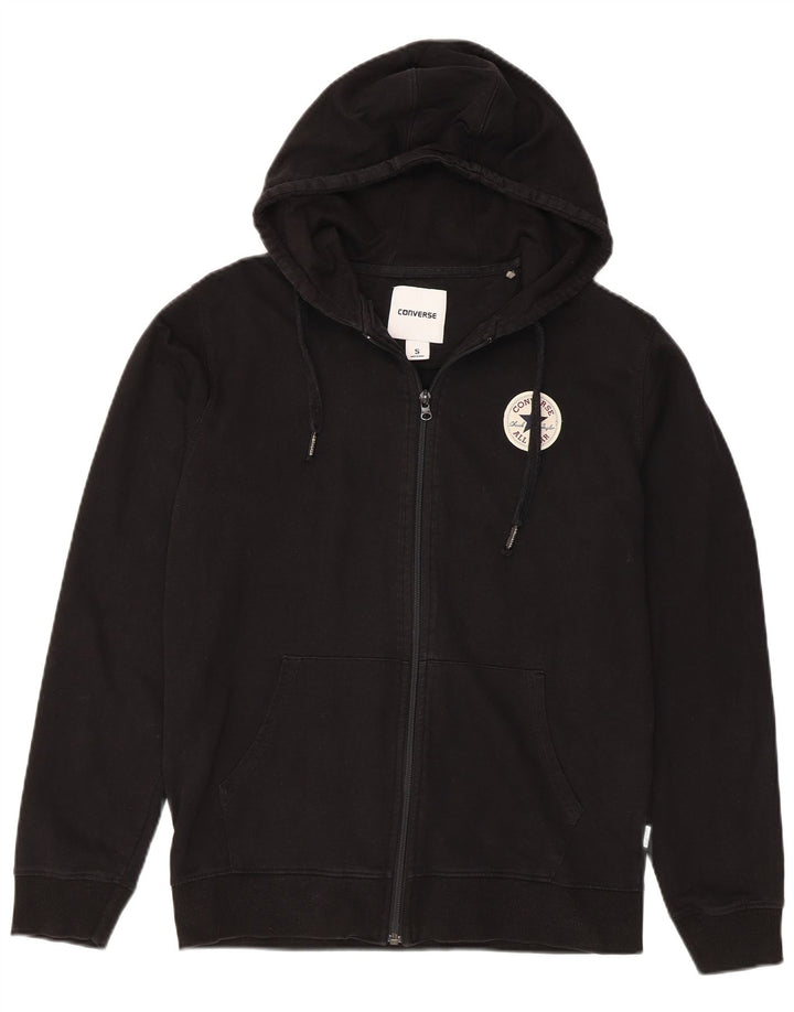 CONVERSE Suéter con capucha y cremallera para hombre Pequeño Algodón negro