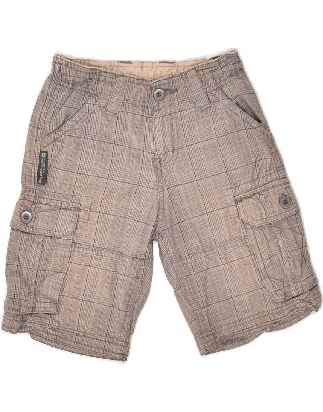 MOUNTAIN WAREHOUSE Pantalones cortos cargo para niños 7-8 años W22 Algodón a cuadros gris