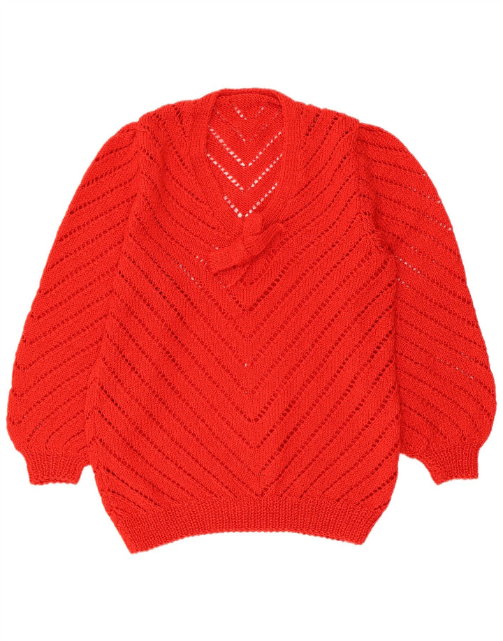 Vintage mujeres frente corbata V-cuello jumper suéter Reino Unido 10 pequeño rojo