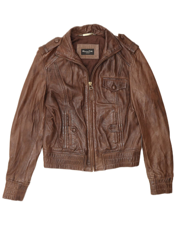 Chaqueta de cuero militar para mujer Massimo Dutti UK 44 Marrón medio