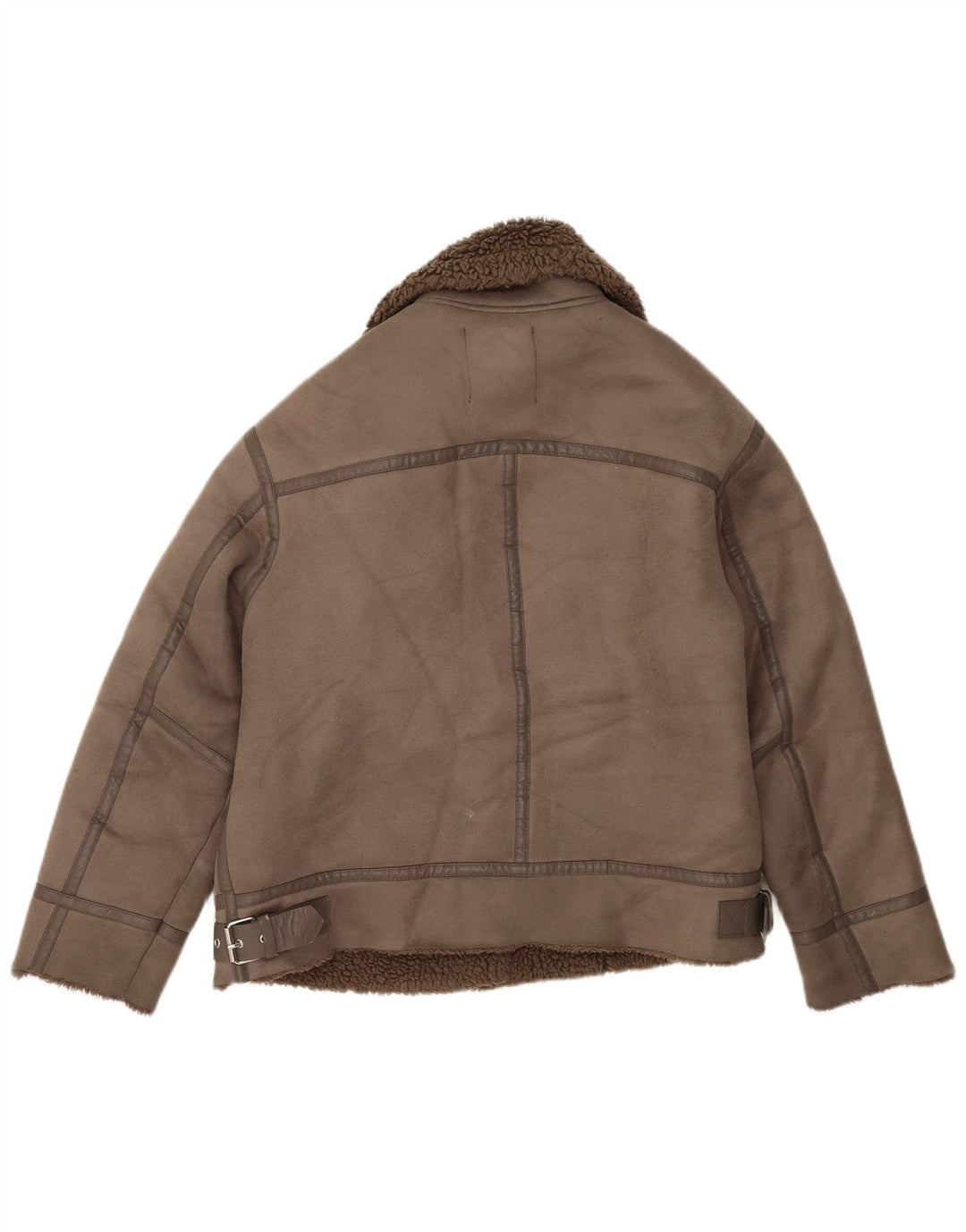 Zara Mujer Sherpa Chaqueta Biker Extragrande UK 10 Small Marrón