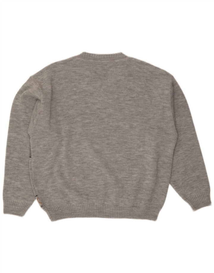 VINTAGE Suéter jersey con cuello en V para hombre Reino Unido 46/48 2XL Gris Argyle/Diamante