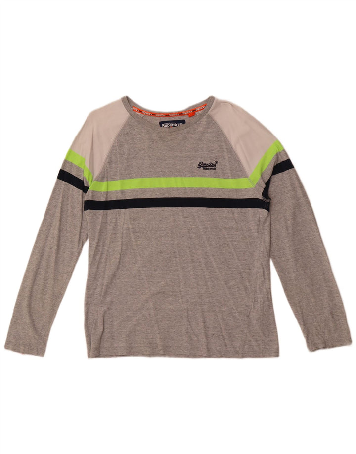Superdry Hombre Camiseta De Manga Larga De Algodón Color Block Gris Medio