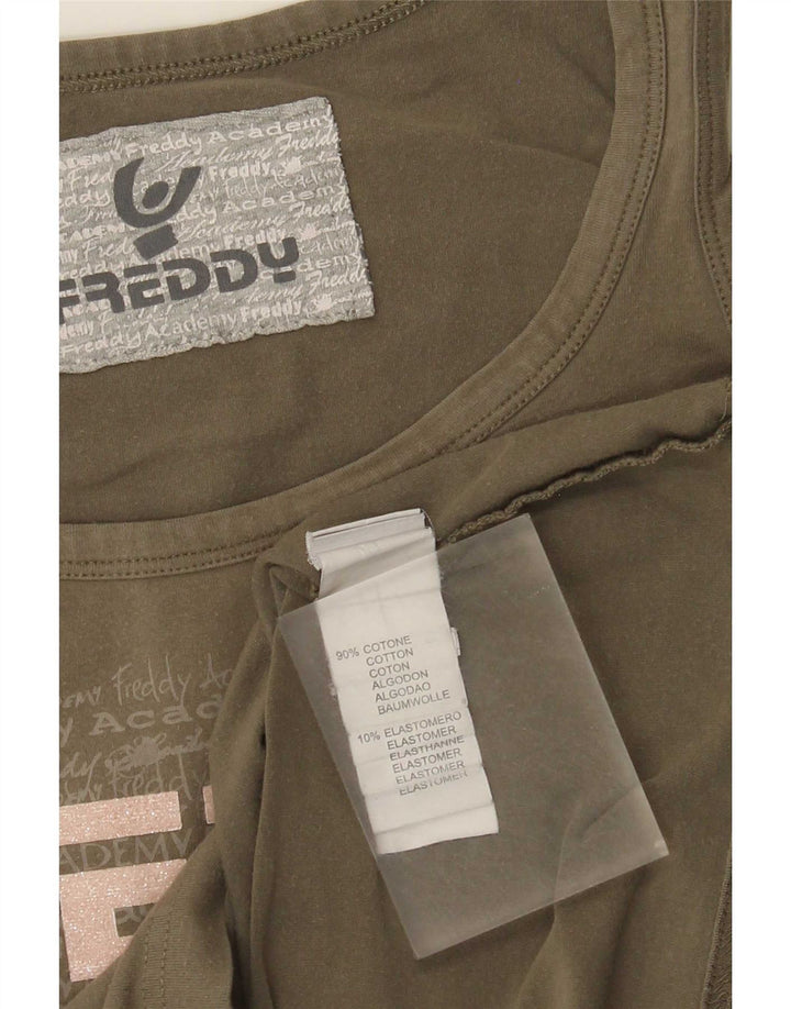 Freddy Top Gráfico Sin Mangas Para Mujer IT 46/48 Large Algodón Caqui