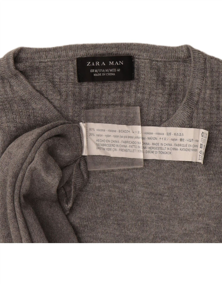 Zara Hombre Jersey Cuello Redondo Viscosa Moteada Gris Medio