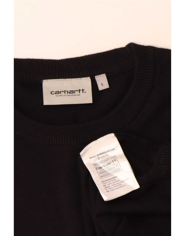 Carhartt Jersey con cuello redondo para hombre, talla grande, algodón negro