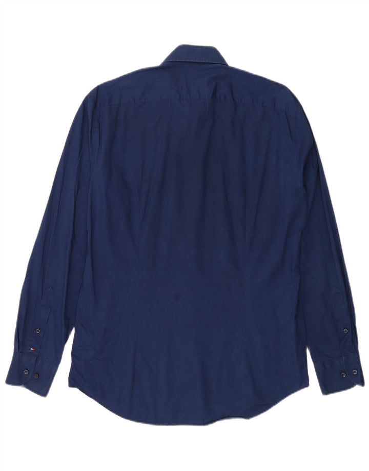 TOMMY HILFIGER Camisa ajustada para hombre Talla 40 15 3/4 Mediana Azul marino Algodón