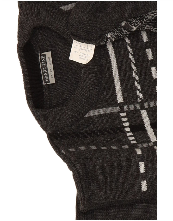 Basicline Jersey de cuello redondo para hombre UK 42/44 Large Grey Check Acrílico