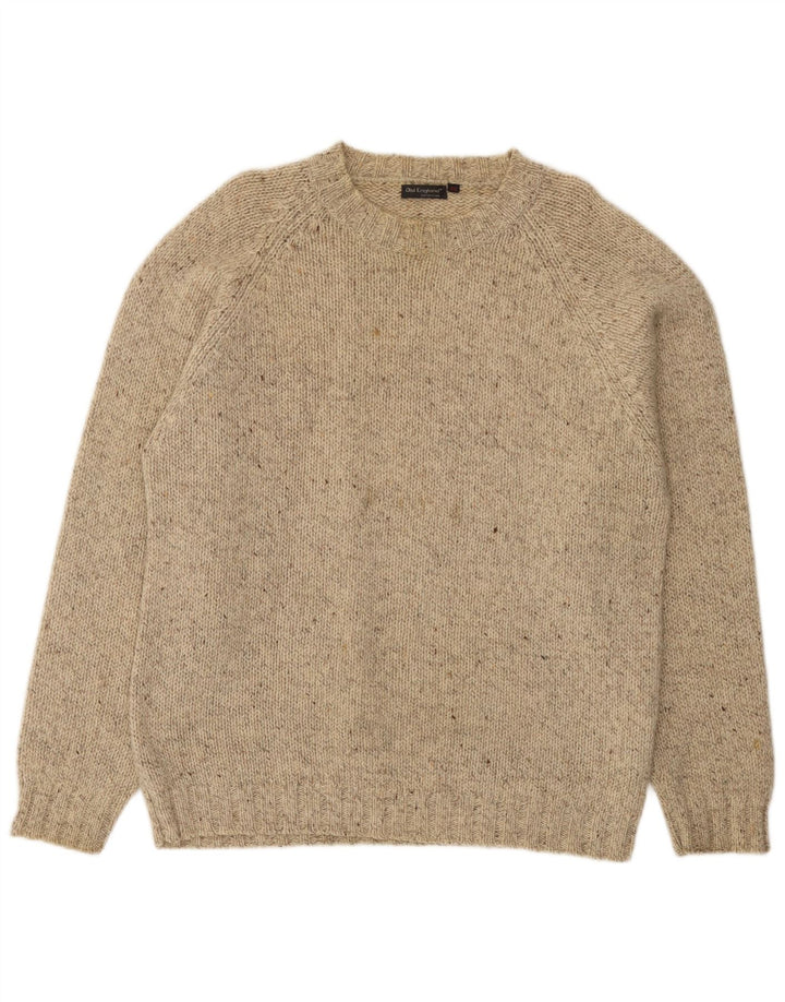 Old England - Jersey de cuello redondo para hombre, talla XL, lana virgen moteada en beige
