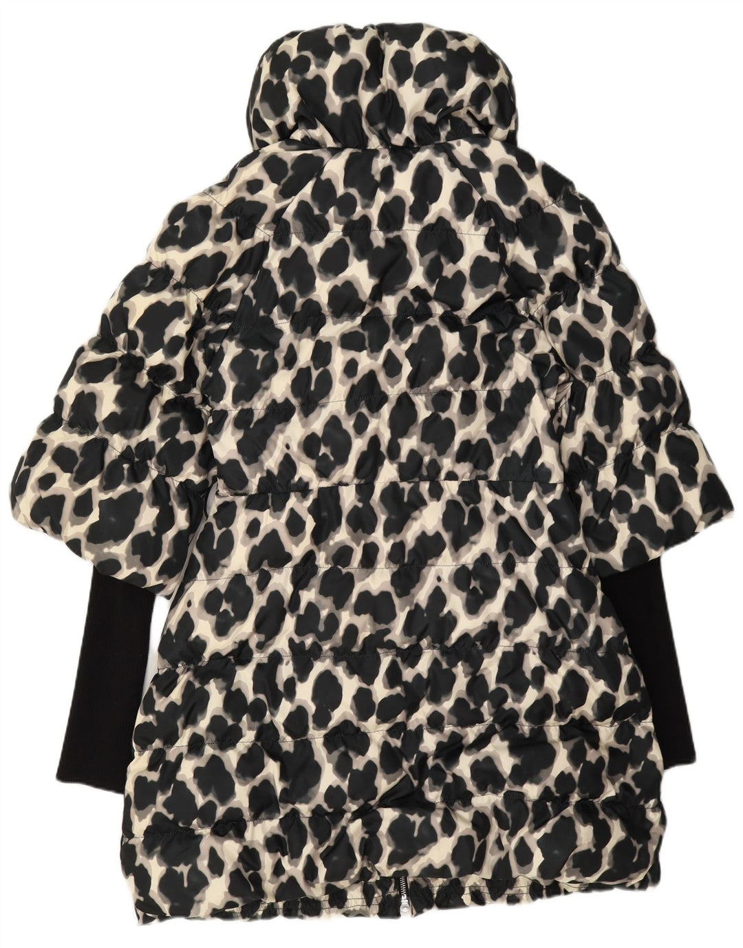 Karen Millen Abrigo acolchado para mujer UK 40 Mediano Negro Estampado animal Poliéster
