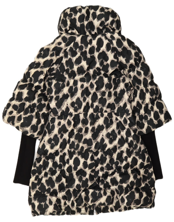 Karen Millen Abrigo acolchado para mujer UK 40 Mediano Negro Estampado animal Poliéster