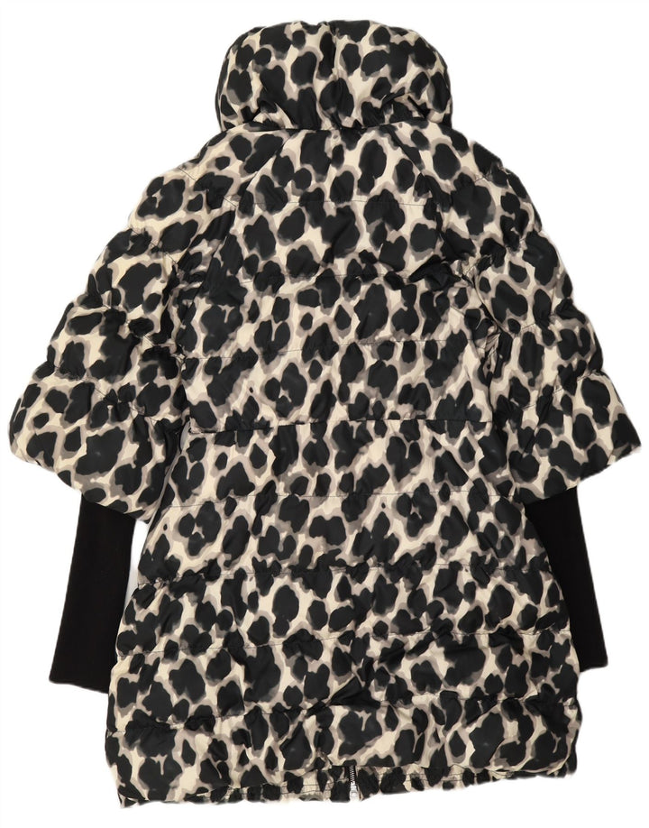 Karen Millen Abrigo acolchado para mujer UK 40 Mediano Negro Estampado animal Poliéster