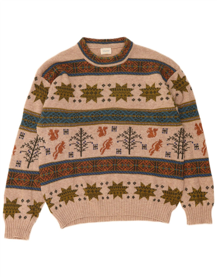 Benetton Jersey De Cuello Redondo De Lana Fair Isle Beige Medio