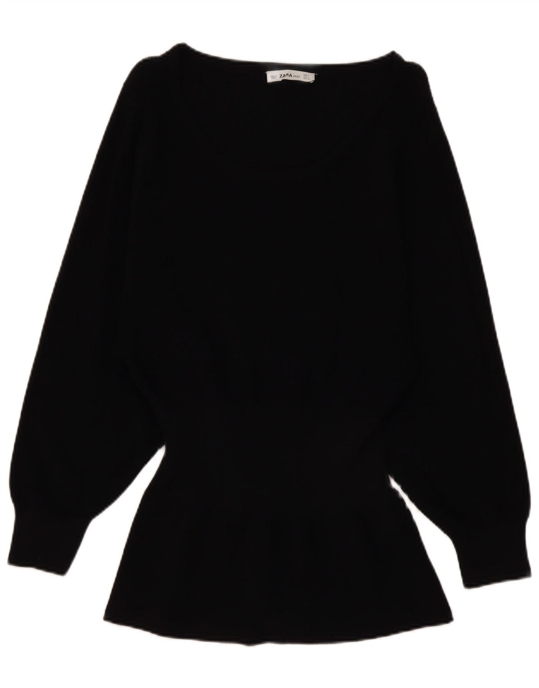 Zara Mujer Top Manga Larga UK 44 Large Viscosa Negra